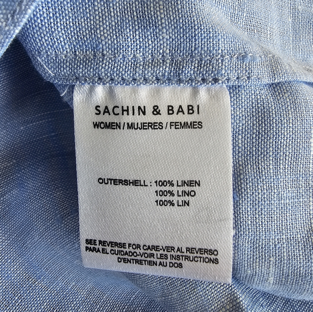 Sachin Babi Blue Linen Embroidered Shirt and Short Set Size Medium - Picture 6 of 6